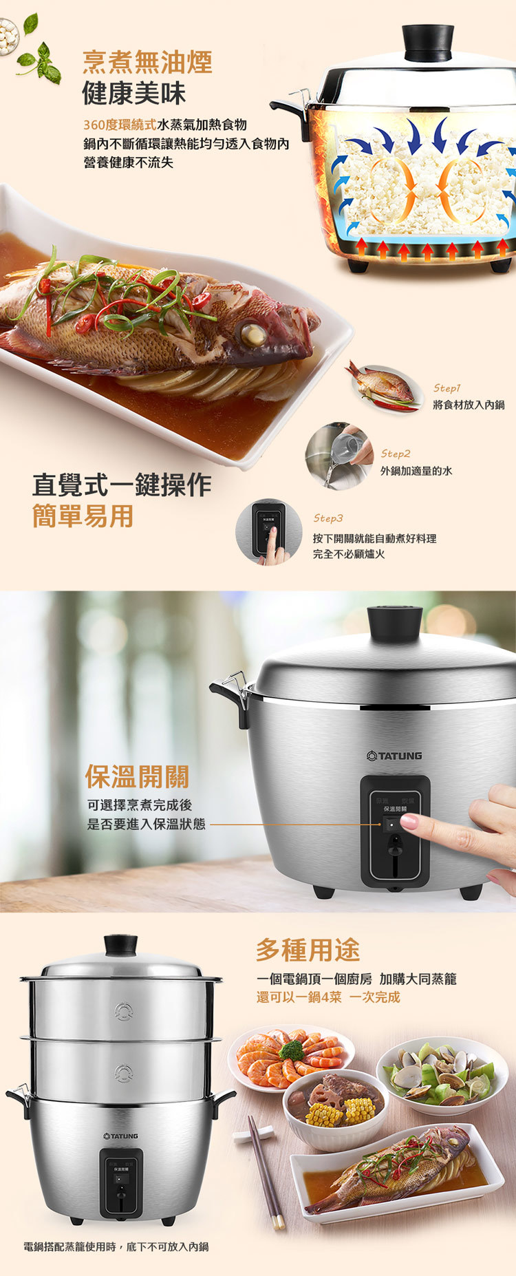 TATUNG 大同 TAC-11J-MM 全不鏽鋼電鍋 11人份 全配 保溫切換開關