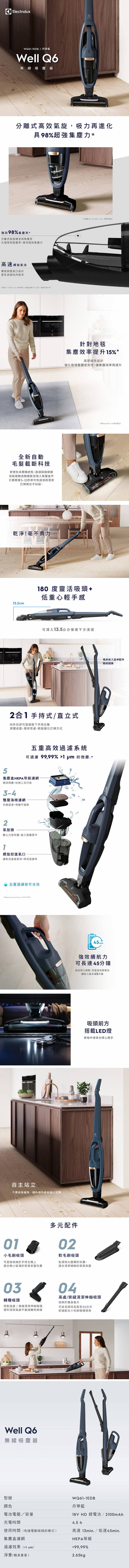 Electrolux 伊萊克斯 WQ61-1EDB 吸塵器 18V Well Q6 毛髮截斷吸頭