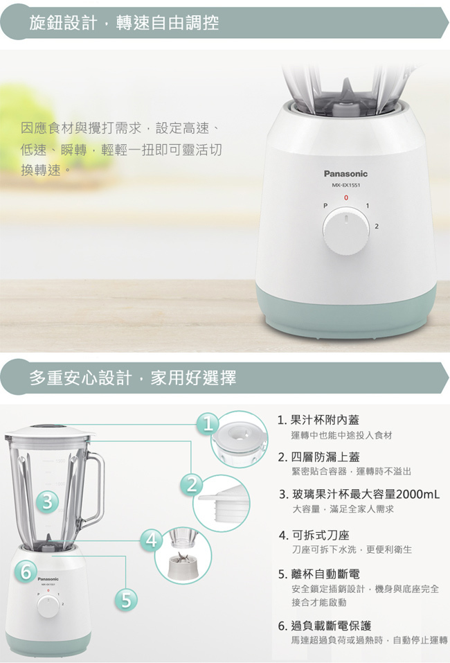 國際 MX-EX1551 果汁機 1500ml 旋鈕設計