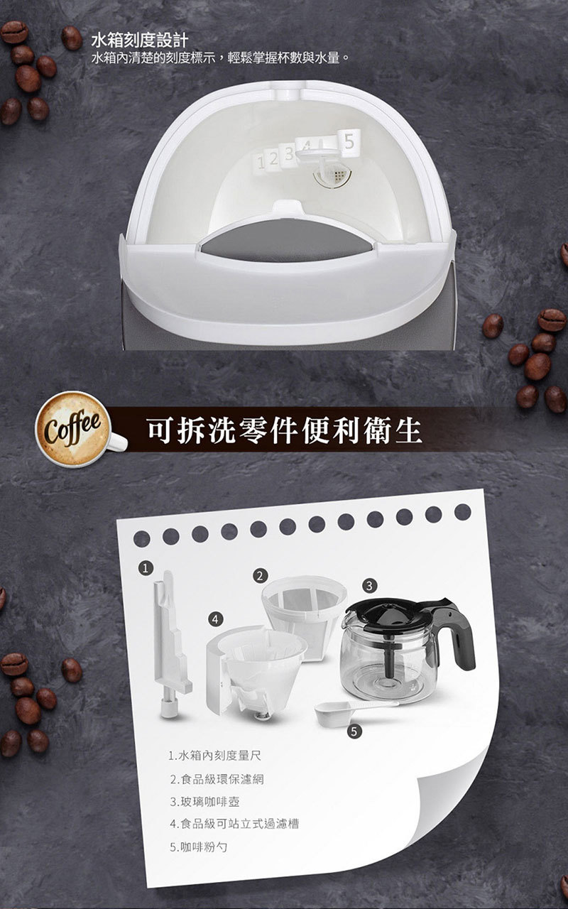 奇美 CG-065A10 美式咖啡機 360度仿手沖旋轉萃取 一鍵啟動 自動保溫功能 可站立式過濾槽