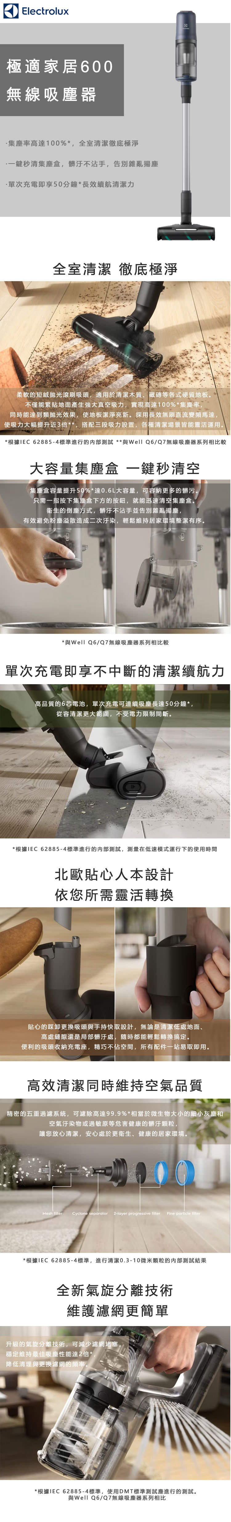Electrolux 伊萊克斯 EFP61712 極適家居600 無線吸塵器 秘泊藍