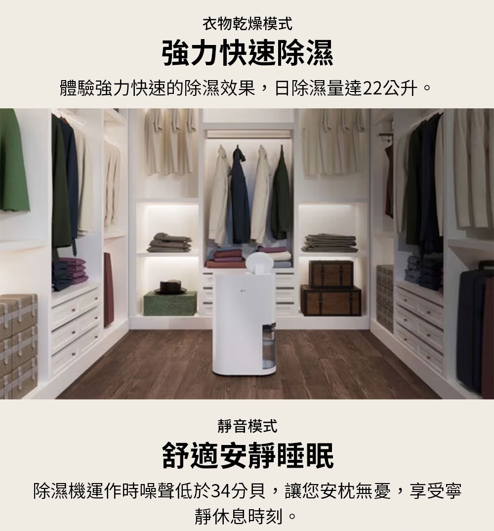 LG 樂金 DE221MWE0 PuriCare™ 雙變頻除濕機 22公升/日 白色 除濕能效一級