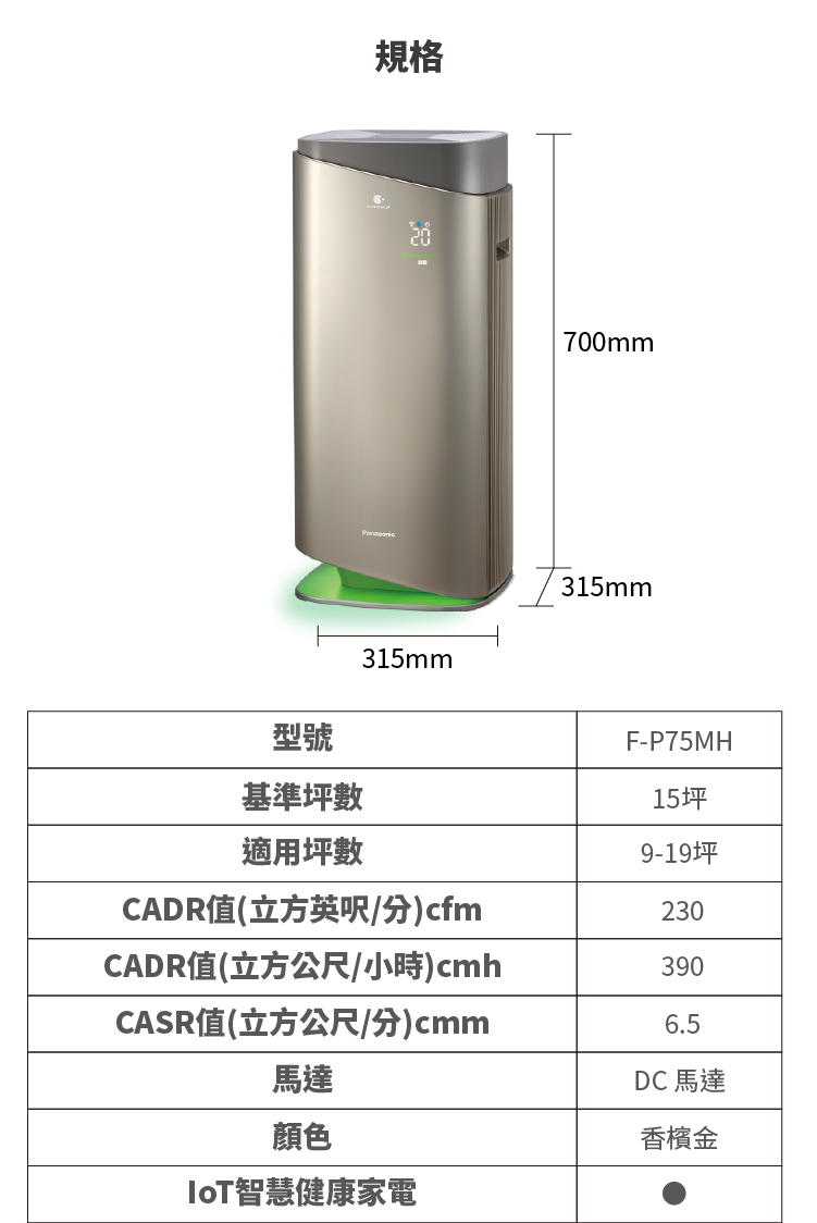 國際 F-P75MH 空氣清淨機 適用9-19坪