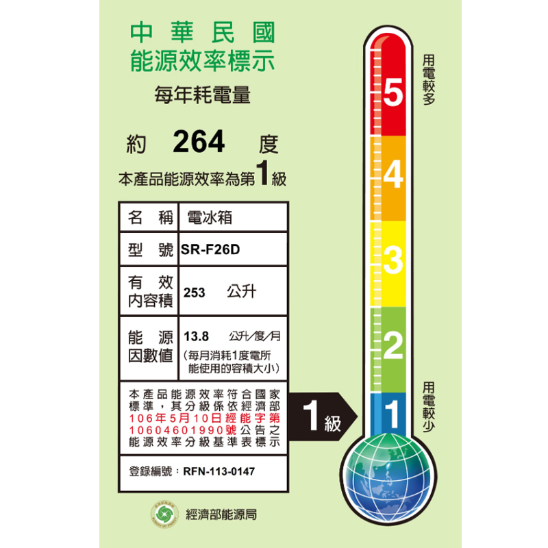 聲寶 SR-F26D 253公升 變頻 鋼板 雙門冰箱 上冷藏下冷凍 一級能效 窄型美身 不鏽鋼色