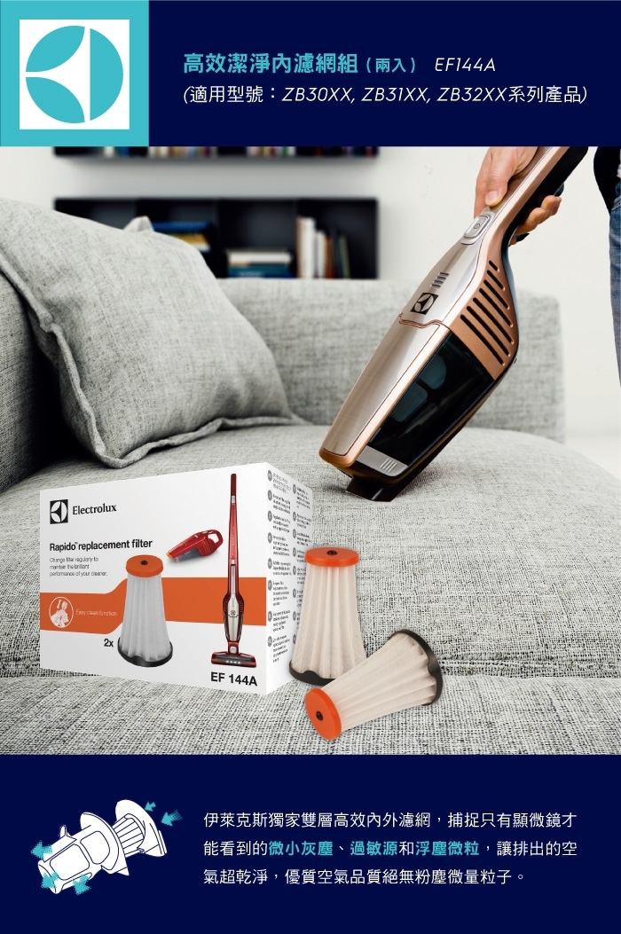 Electrolux 伊萊克斯 EF144A 吸塵器內濾網組 (適用ZB3XX)