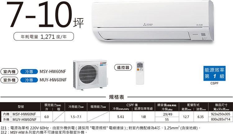 三菱電機 MUY-HW60NF 9坪適用 HW標準系列 變頻 冷氣 MSY-HW60NF