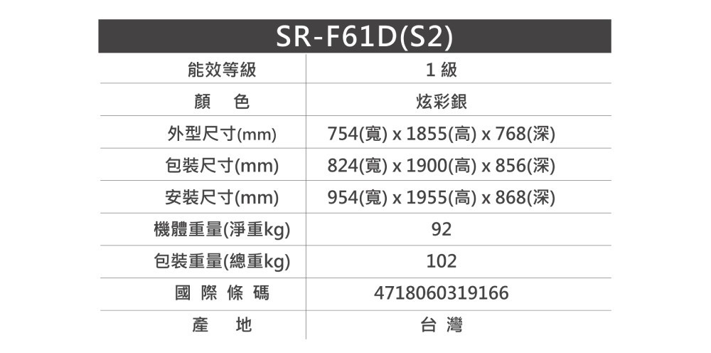聲寶 SR-F61D(S2) 610公升 變頻雙門冰箱 極光鈦抗菌 -3度微凍鮮 一級能效 炫彩銀
