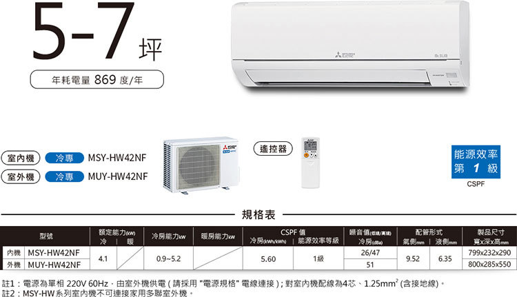 三菱 MUY-HW42NF 5-7坪適用 HW標準系列 變頻 冷氣 MSY-HW42NF