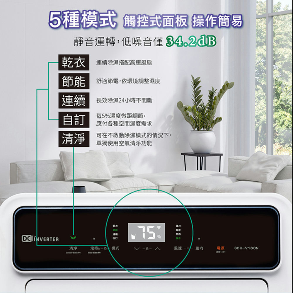SANLUX 台灣三洋 SDH-V160N 清淨除濕機 16公升/日 UV殺菌燈 適用16-20坪