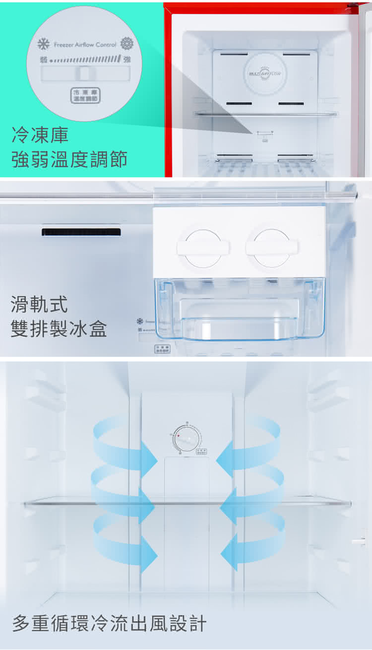 聲寶 SR-C21D(R) 210公升 歐風美型系列 變頻 雙門冰箱 一級能效 緋麗紅 金屬置酒架