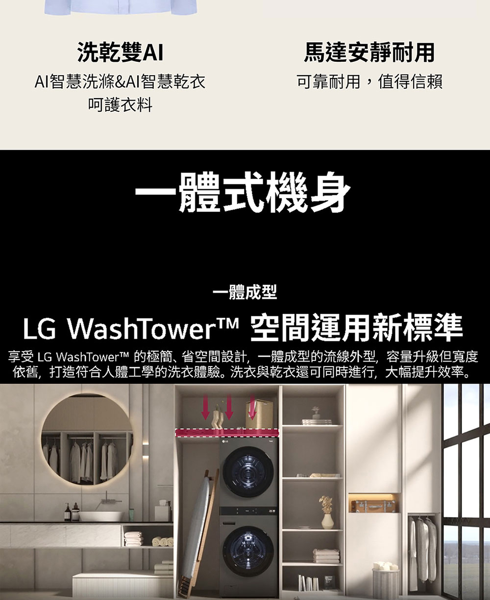 LG樂金 WD-S2220B  洗衣塔22+20kg AI智控 WashTower 尊爵黑 熱泵除濕
